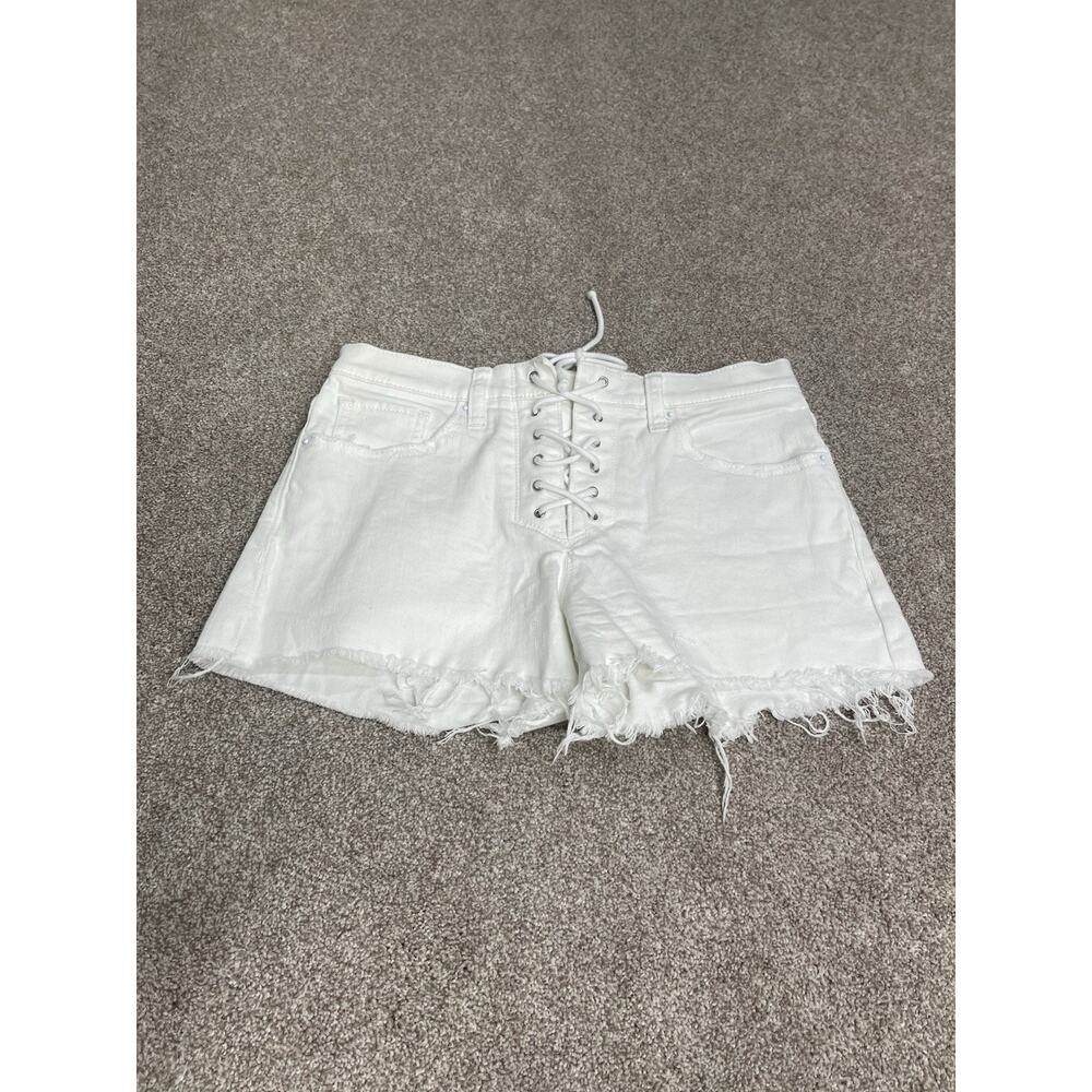 Festival Edgy Express Shortie 0 corset-style Lace-Up Denim Cutoff Raw frayed hem